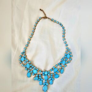 Vintage Statement Blue Turquoise Resin Gold tone Necklace